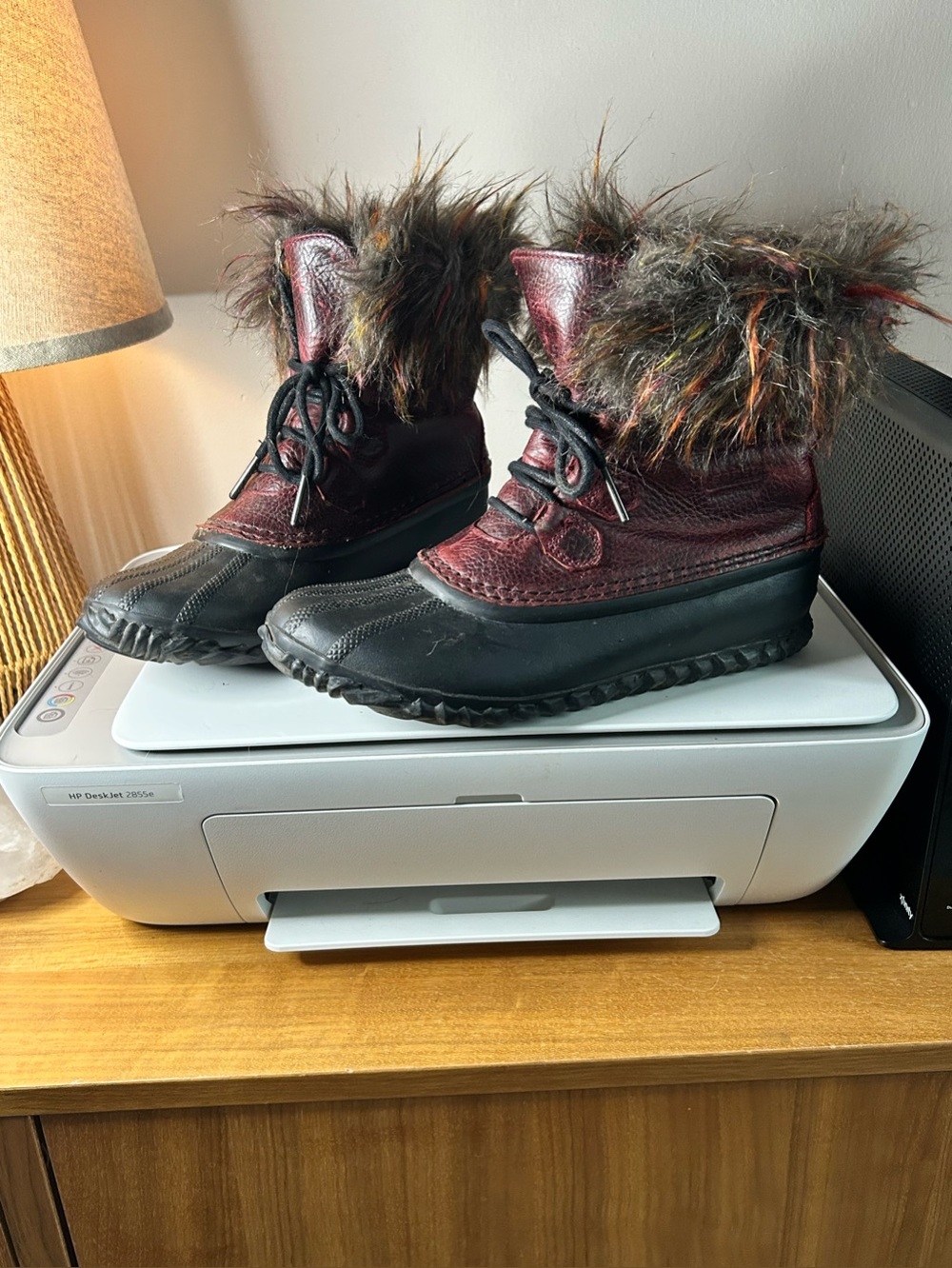 Sorel Leather & Faux-Fur Winter Boots - Burgundy and Black, 8.5
